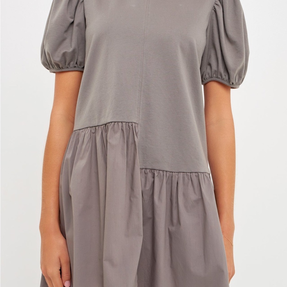 Elegant Gray Puff Sleeve Dress